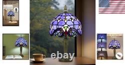 Tiffany Style Table Lamp Vintage Stained Glass Desk Lamp Deep Blue Purple Wis