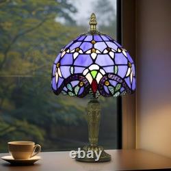Tiffany Style Table Lamp Vintage Stained Glass Desk Lamp Deep Blue Purple Wis