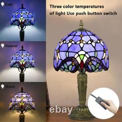 Tiffany Style Table Lamp Vintage Stained Glass Desk Lamp Deep Blue Purple Wis