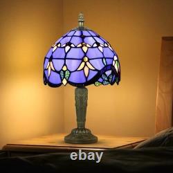 Tiffany Style Table Lamp Vintage Stained Glass Desk Lamp Deep Blue Purple Wis