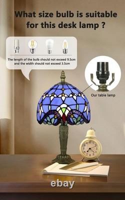 Tiffany Style Table Lamp Vintage Stained Glass Desk Lamp Deep Blue Purple Wis
