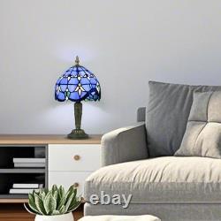Tiffany Style Table Lamp Vintage Stained Glass Desk Lamp Deep Blue Purple Wis