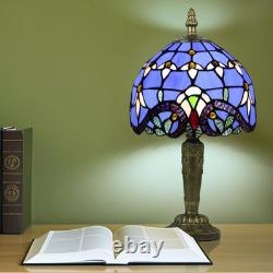 Tiffany Style Table Lamp Vintage Stained Glass Desk Lamp Deep Blue Purple Wis