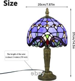 Tiffany Style Table Lamp Vintage Stained Glass Desk Lamp Deep Blue Purple Wis