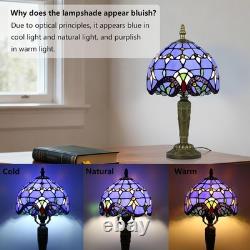 Tiffany Style Table Lamp Vintage Stained Glass Desk Lamp Deep Blue Purple Wis