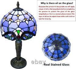 Tiffany Style Table Lamp Vintage Stained Glass Desk Lamp Deep Blue Purple Wis