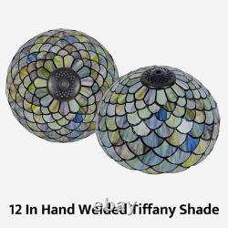 Tiffany Style Table Lamp Vintage Stained Glass Desk Lamp Mable Gradient Green