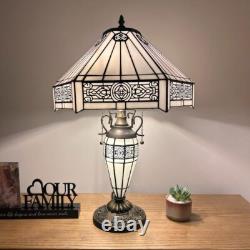 Tiffany Style Table Lamp White Hexagon Stained Glass LED Bulb Included 24H16W
