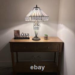 Tiffany Style Table Lamp White Hexagon Stained Glass LED Bulb Included 24H16W