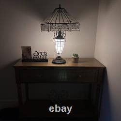 Tiffany Style Table Lamp White Hexagon Stained Glass LED Bulb Included 24H16W