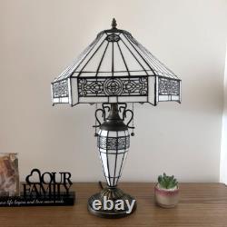 Tiffany Style Table Lamp White Hexagon Stained Glass LED Bulb Included 24H16W