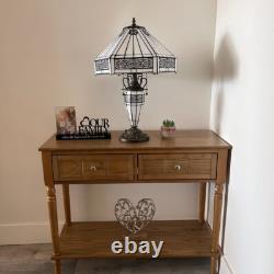 Tiffany Style Table Lamp White Hexagon Stained Glass LED Bulb Included 24H16W