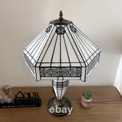 Tiffany Style Table Lamp White Hexagon Stained Glass LED Bulb Included 24H16W