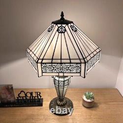Tiffany Style Table Lamp White Hexagon Stained Glass LED Bulb Included 24H16W
