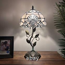 Tiffany Style Table Lamp White Stained Glass Baroque Style LED Bulb 20H10'W