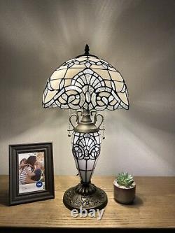 Tiffany Style Table Lamp White Stained Glass Baroque Style LED Bulb Include H22