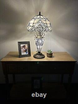 Tiffany Style Table Lamp White Stained Glass Baroque Style LED Bulb Include H22