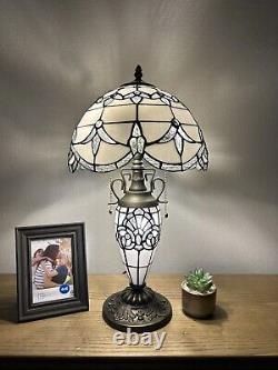 Tiffany Style Table Lamp White Stained Glass Baroque Style LED Bulb Include H22