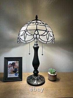 Tiffany Style Table Lamp White Stained Glass Baroque Style LED Bulb Include H22