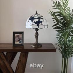 Tiffany Style Table Lamp White Stained Glass Blue Flowers LED Blub 12W12D19H