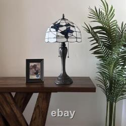 Tiffany Style Table Lamp White Stained Glass Blue Flowers LED Bulbs 12W12D22H