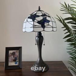 Tiffany Style Table Lamp White Stained Glass Blue Flowers LED Bulbs 12W12D22H