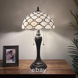 Tiffany Style Table Lamp White Stained Glass Crystal Bean LED Bulbs 12'W12D22H