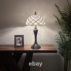 Tiffany Style Table Lamp White Stained Glass Crystal Bean LED Bulbs 12'W12D22H
