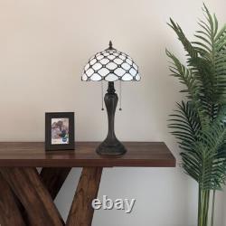 Tiffany Style Table Lamp White Stained Glass Crystal Bean LED Bulbs 12'W12D22H
