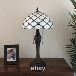Tiffany Style Table Lamp White Stained Glass Crystal Bean LED Bulbs 12'W12D22H