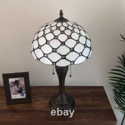 Tiffany Style Table Lamp White Stained Glass Crystal Bean LED Bulbs 12'W12D22H