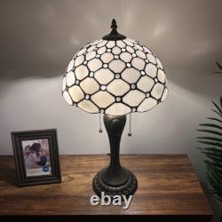 Tiffany Style Table Lamp White Stained Glass Crystal Bean LED Bulbs 12'W12D22H