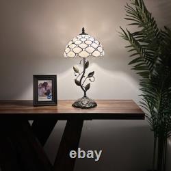 Tiffany Style Table Lamp White Stained Glass Crystal Beans LED Bulb 20H10W