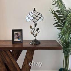 Tiffany Style Table Lamp White Stained Glass Crystal Beans LED Bulb 20H10W