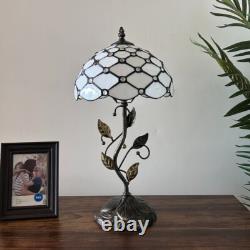 Tiffany Style Table Lamp White Stained Glass Crystal Beans LED Bulb 20H10W
