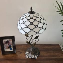 Tiffany Style Table Lamp White Stained Glass Crystal Beans LED Bulb 20H10W