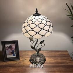 Tiffany Style Table Lamp White Stained Glass Crystal Beans LED Bulb 20H10W