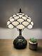 Tiffany Style Table Lamp White Stained Glass Crystal Beans Led Bulb Include 14h