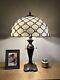 Tiffany Style Table Lamp White Stained Glass Crystal Beans Led Bulbs 24h16w