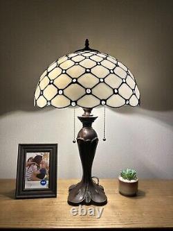 Tiffany Style Table Lamp White Stained Glass Crystal Beans LED Bulbs 24H16W
