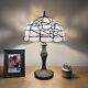 Tiffany Style Table Lamp White Stained Glass Flowers For Living Room Bedroom H19