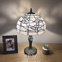 Tiffany Style Table Lamp White Stained Glass Flowers For Living Room Bedroom H19