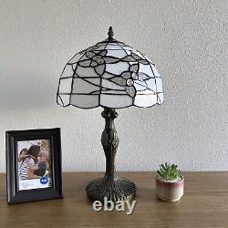 Tiffany Style Table Lamp White Stained Glass Flowers For Living Room Bedroom H19