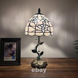 Tiffany Style Table Lamp White Stained Glass Flowers LED Bulb 8W8D16H