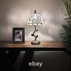 Tiffany Style Table Lamp White Stained Glass Flowers LED Bulb 8W8D16H