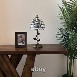 Tiffany Style Table Lamp White Stained Glass Flowers LED Bulb 8W8D16H