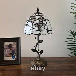 Tiffany Style Table Lamp White Stained Glass Flowers LED Bulb 8W8D16H