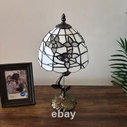 Tiffany Style Table Lamp White Stained Glass Flowers LED Bulb 8W8D16H