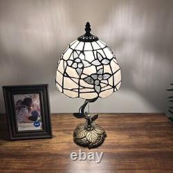 Tiffany Style Table Lamp White Stained Glass Flowers LED Bulb 8W8D16H