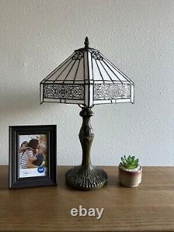 Tiffany Style Table Lamp White Stained Glass Hexagon Included LED Bulb 19H12W